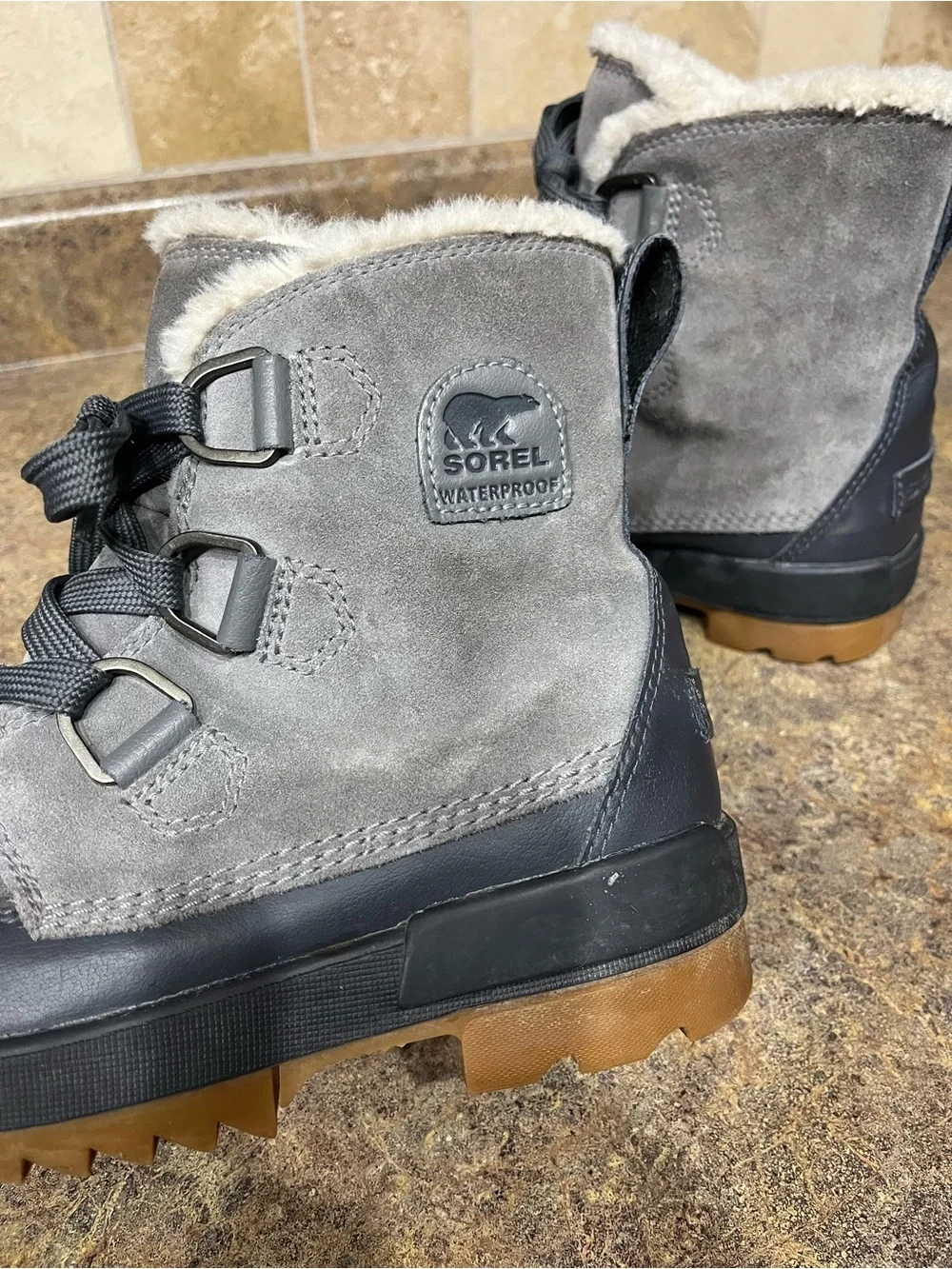 SOREL Tivoli IV Waterproof Boots Quarry Gray Suede Faux Fur US 7.5 Winter